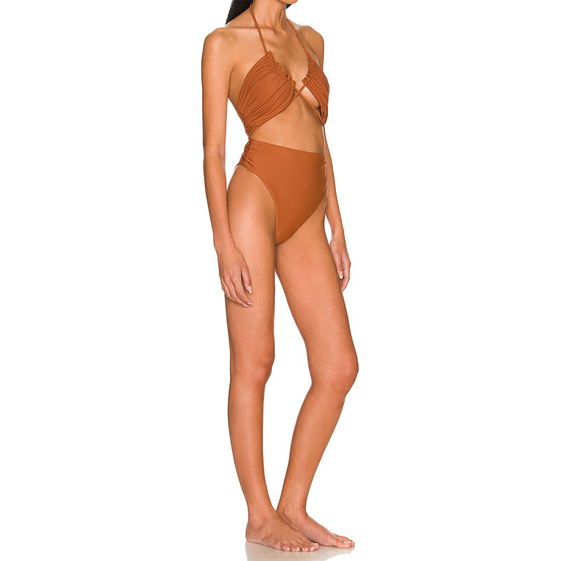 Solid Color One Piece Swimsuit Outer Single Women Swimsuit Solid Color Tube-Top Strap One Piece Bikini Bella Mia